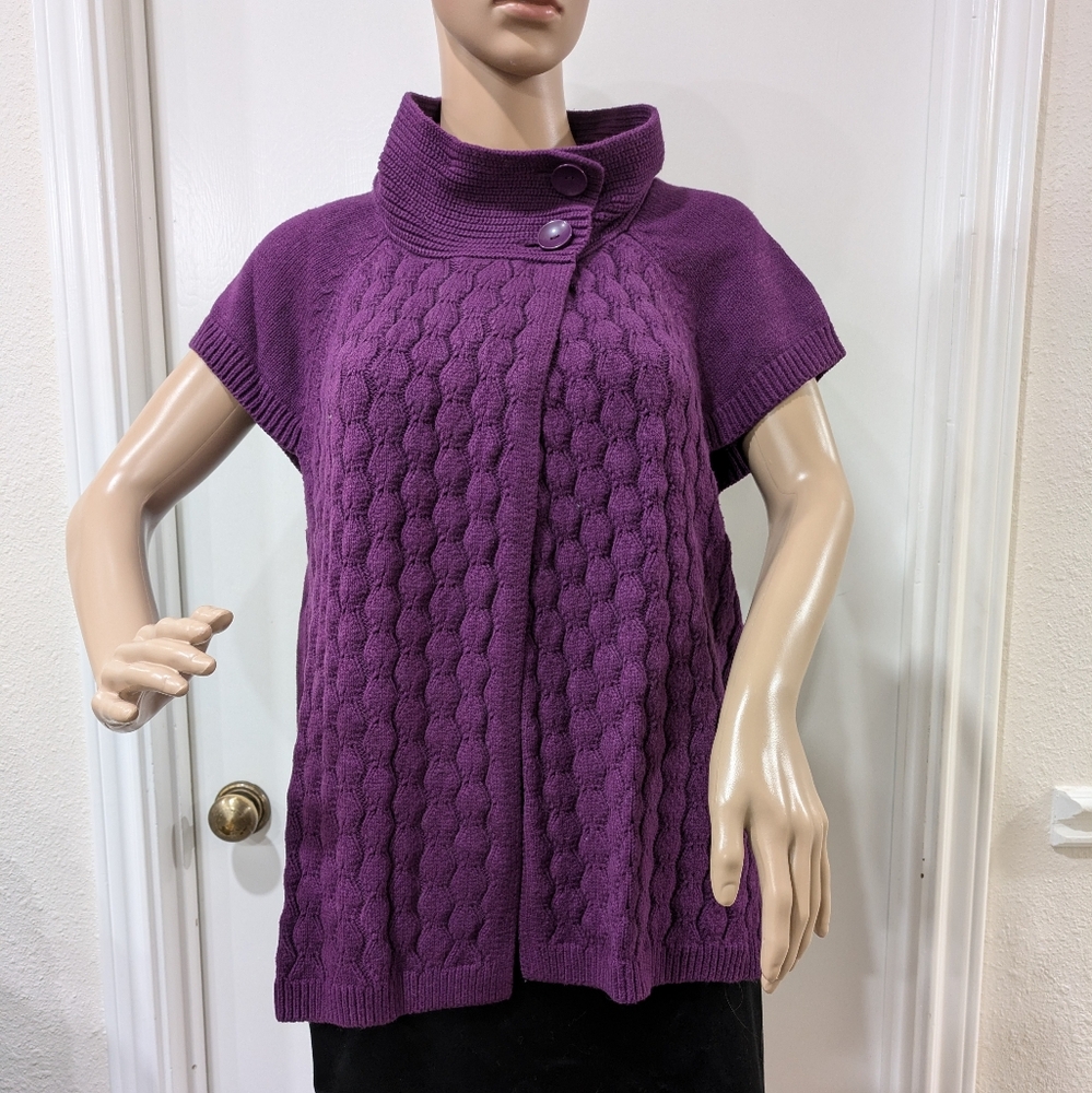 Vintage Sz XL Deep Purple Knit Short Cap Sleeve Sweater by IZOD  RN26543 Woman's